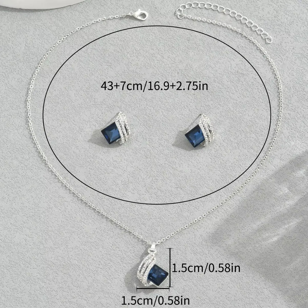 Blue Crystal Geometric Jewellery Set | Amelia Bellrose Jewellery