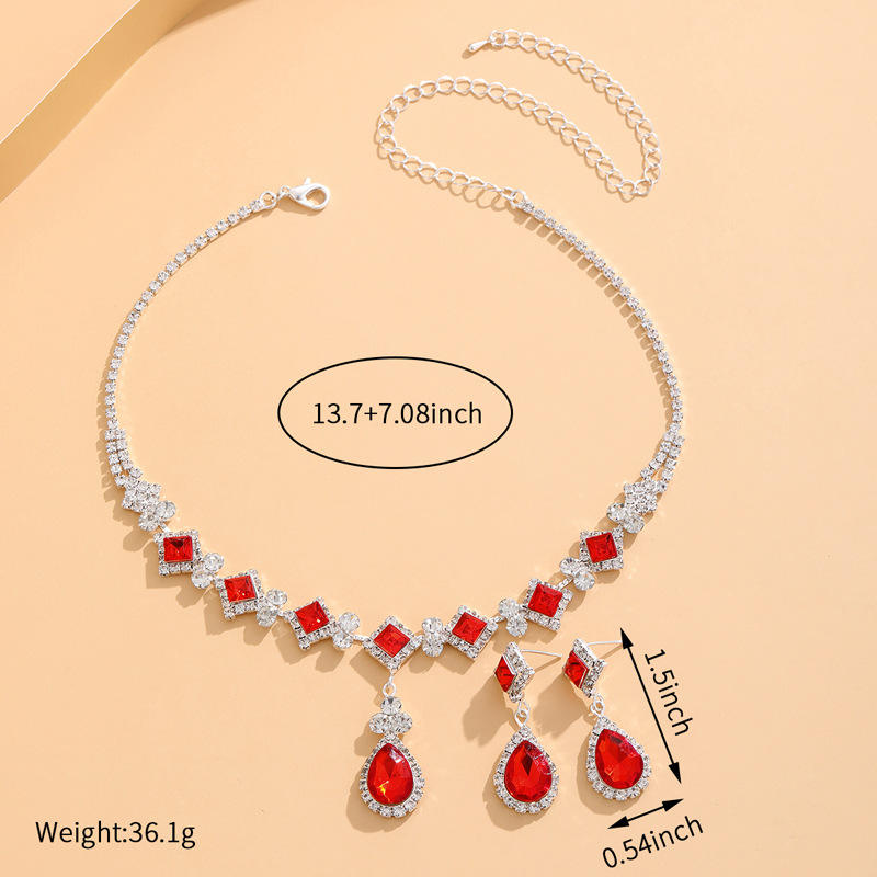 Red Crystal Statement Jewellery Set Silver | Amelia Bellrose Jewellery
