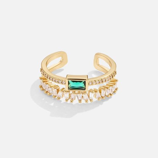Green Baguette Crystal Multi-Band Gold Ring | Amelia Bellrose Jewellery