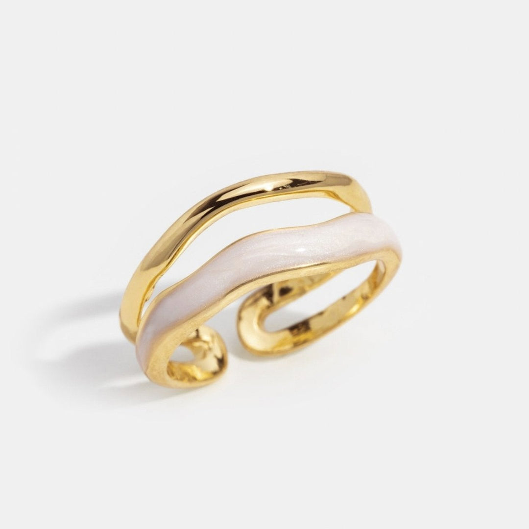 Pearl Inlay Gold Open Ring | Amelia Bellrose Jewellery