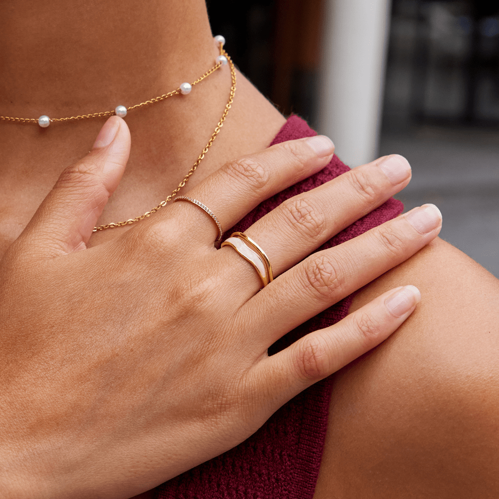 Pearl Inlay Gold Open Ring | Amelia Bellrose Jewellery