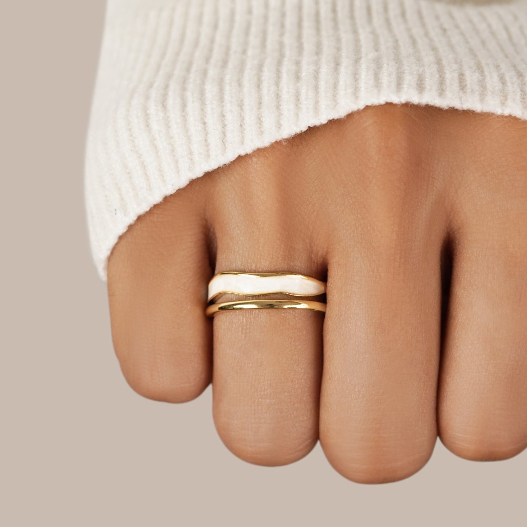 Pearl Inlay Gold Open Ring | Amelia Bellrose Jewellery