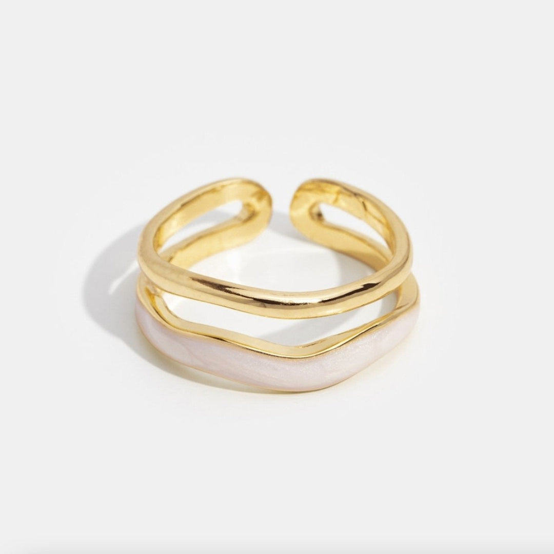 Pearl Inlay Gold Open Ring | Amelia Bellrose Jewellery