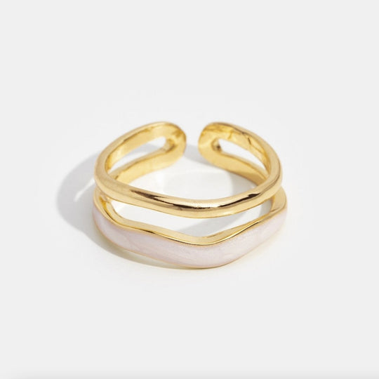 Pearl Inlay Gold Open Ring | Amelia Bellrose Jewellery