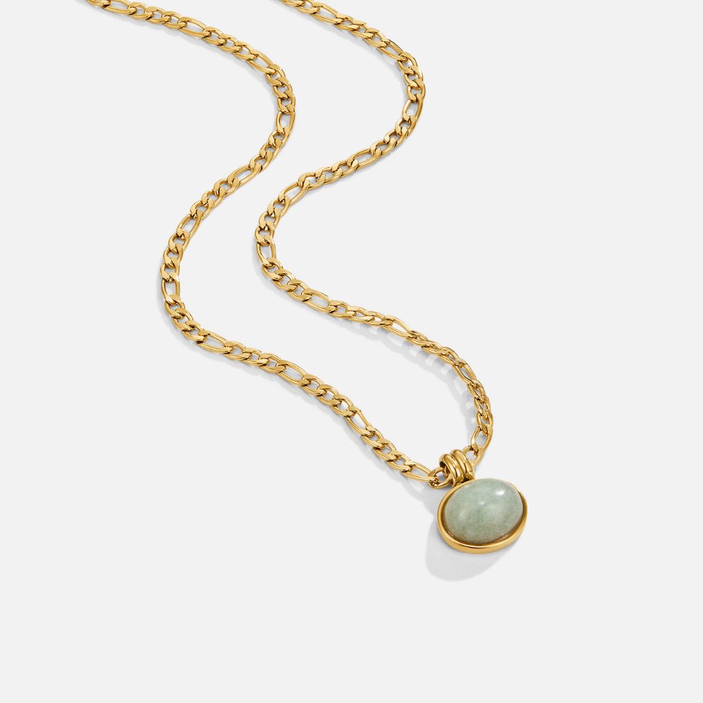 Green Stone Pendant Curb Chain Necklace | Amelia Bellrose Jewellery