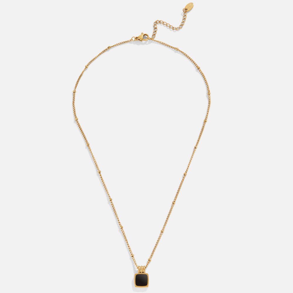 Black Square Pendant Gold Chain Necklace | Amelia Bellrose Jewellery
