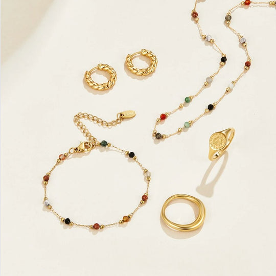 Multi-Stone Beaded Gold Chain Bracelet | Amelia Bellrose Jewellery
