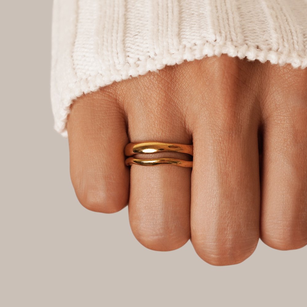 Sculpted Wave Gold Ring set | Amelia Bellrose Jewellery