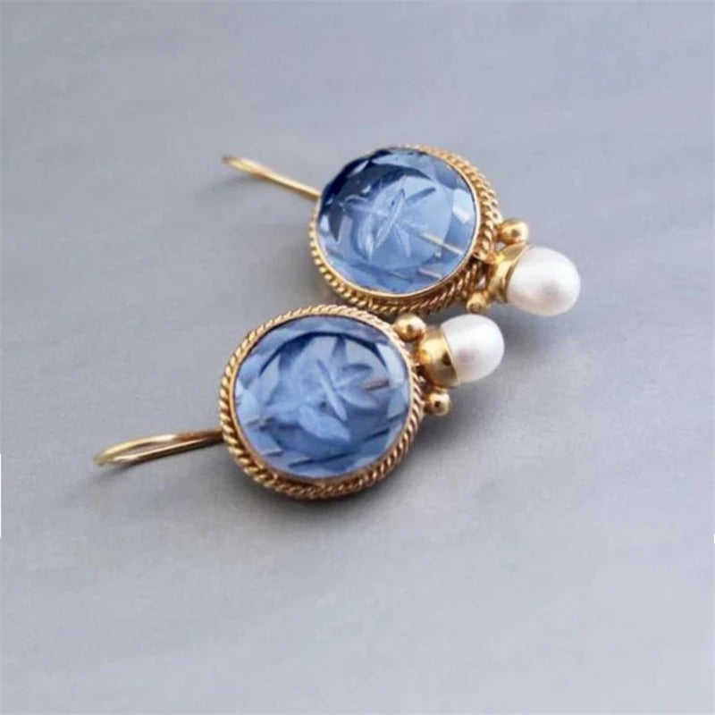 Blue Crystal & Pearl Drop Earrings | Amelia Bellrose Jewellery