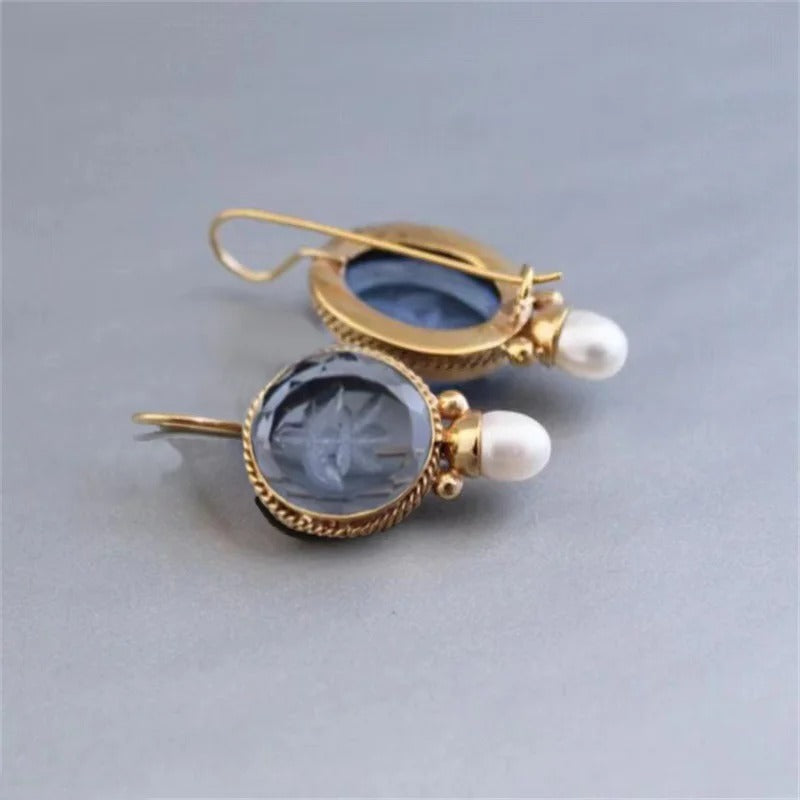 Blue Crystal & Pearl Drop Earrings | Amelia Bellrose Jewellery