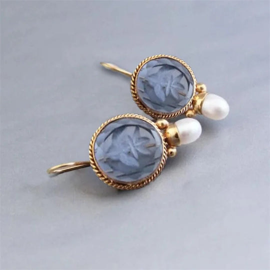 Blue Crystal & Pearl Drop Earrings | Amelia Bellrose Jewellery
