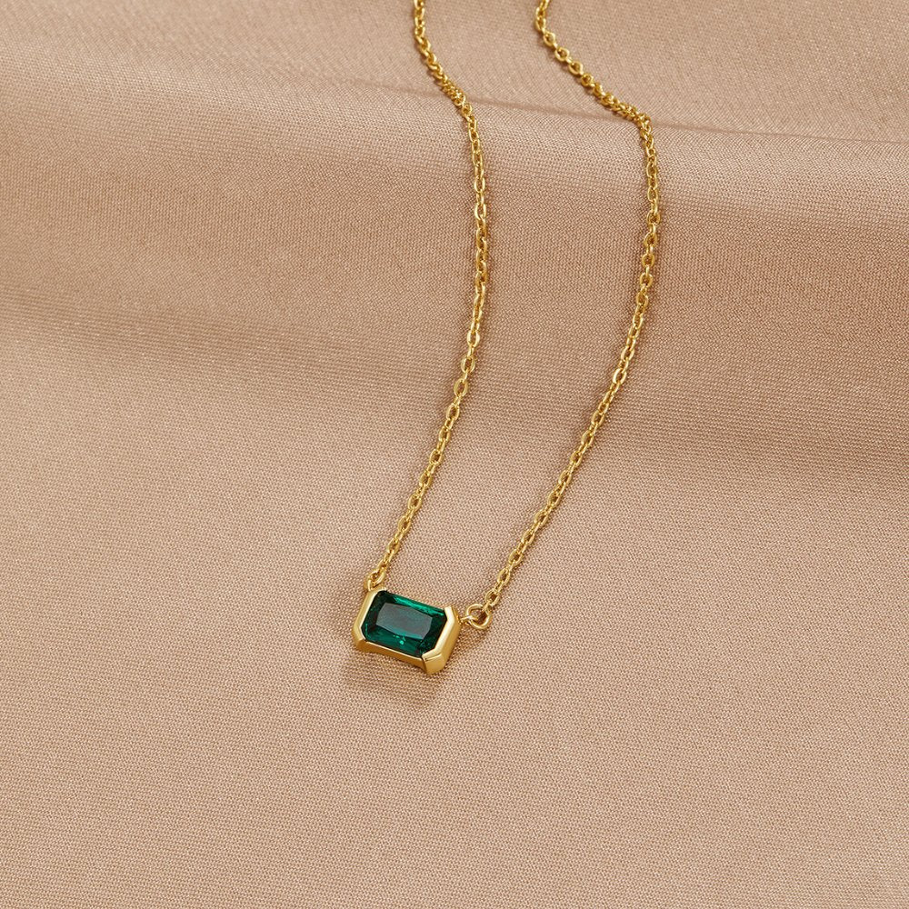Emerald Cut Green Crystal Pendant Necklace | Amelia Bellrose Jewellery