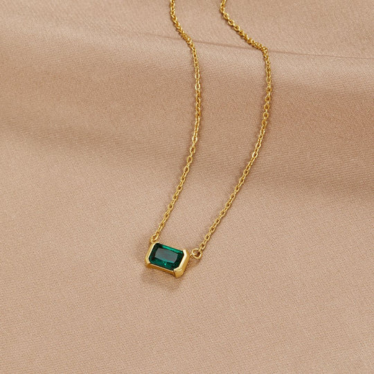 Emerald Cut Green Crystal Pendant Necklace | Amelia Bellrose Jewellery