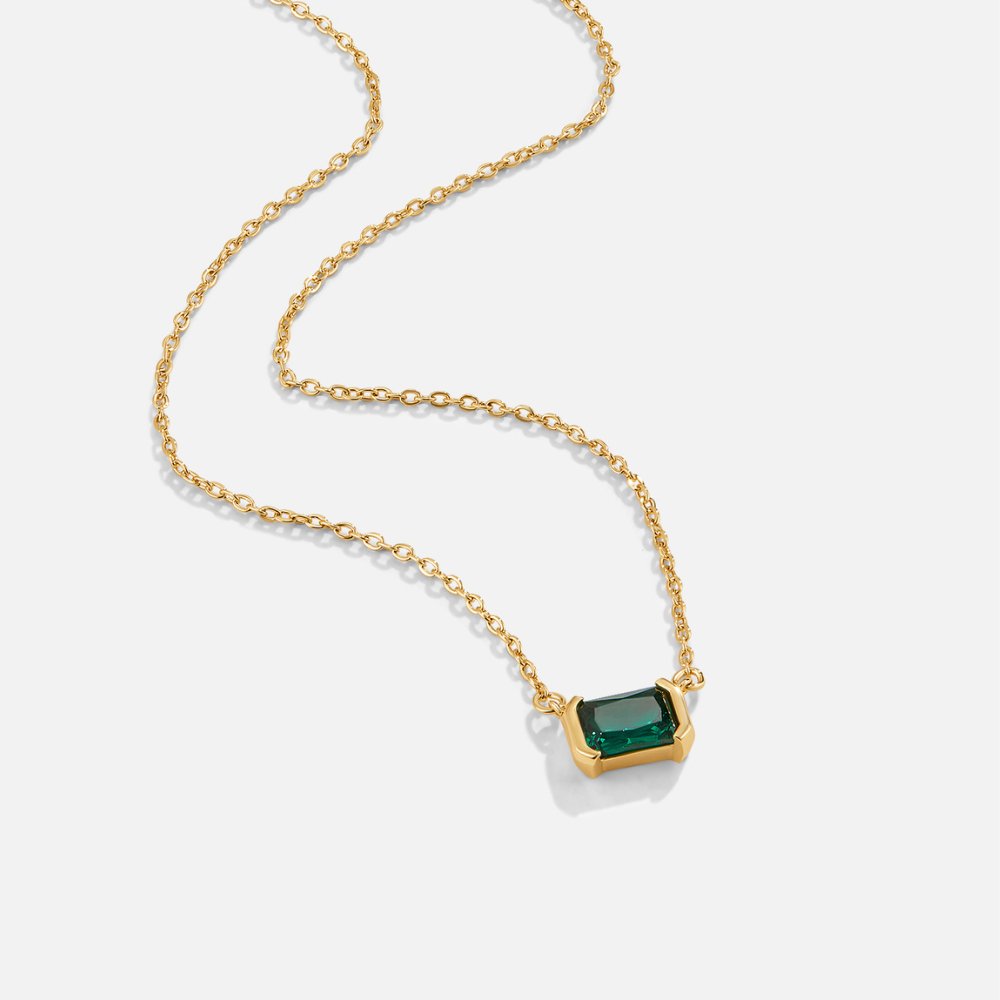 Emerald Cut Green Crystal Pendant Necklace | Amelia Bellrose Jewellery