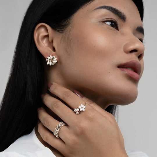 Floral Pearl Gold Stud Earrings | Amelia Bellrose Jewellery