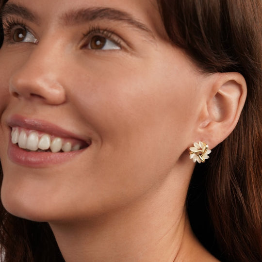 Floral Pearl Gold Stud Earrings | Amelia Bellrose Jewellery