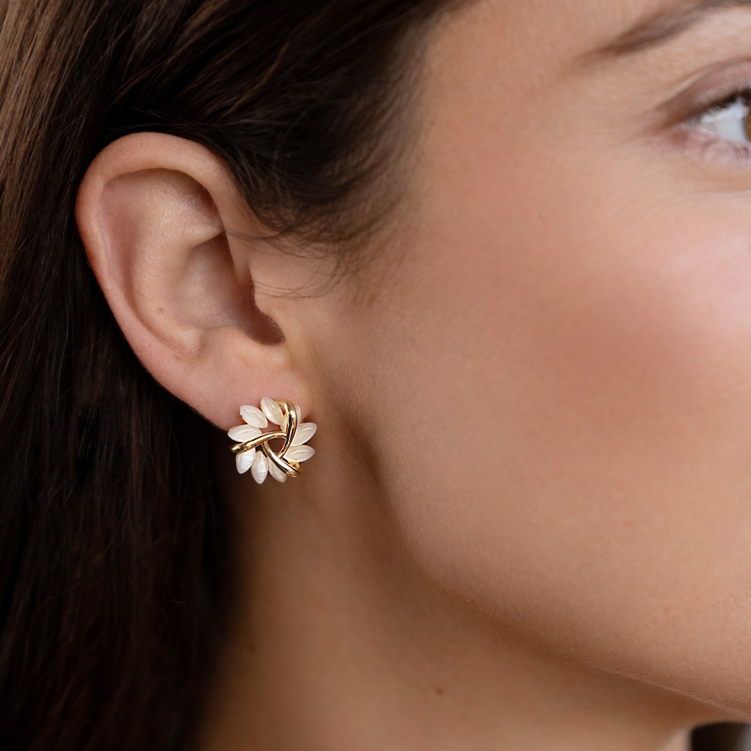 Floral Pearl Gold Stud Earrings | Amelia Bellrose Jewellery