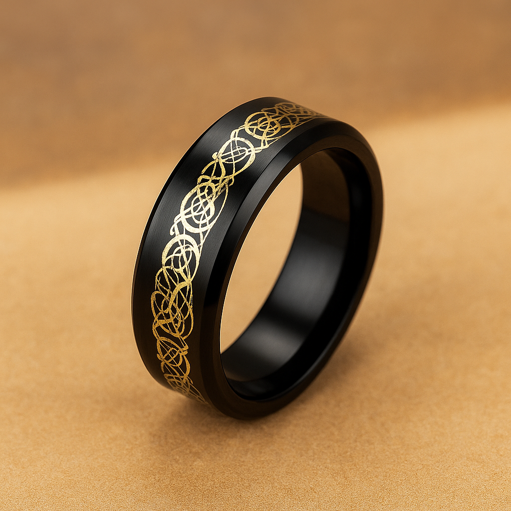 Black & Gold Pattern Band Ring | Amelia Bellrose Jewellery