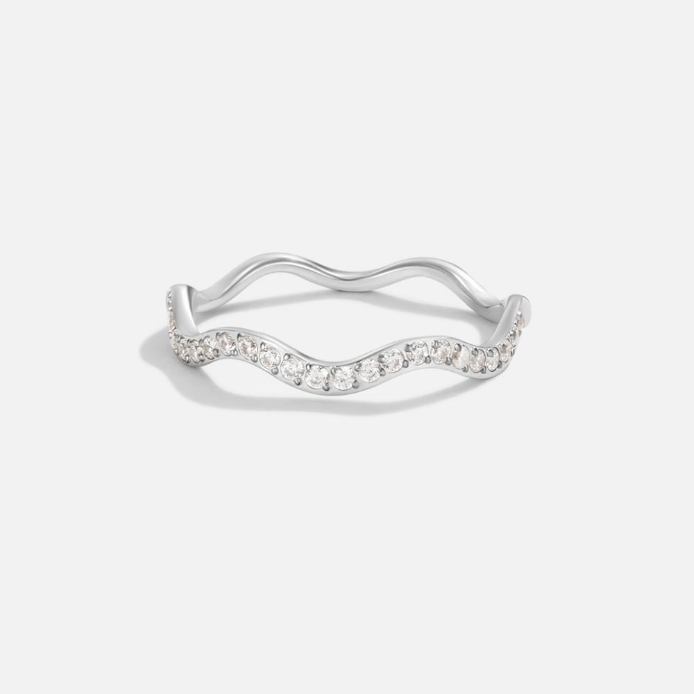 Wave Pavé Crystal Silver Ring | Amelia Bellrose Jewellery