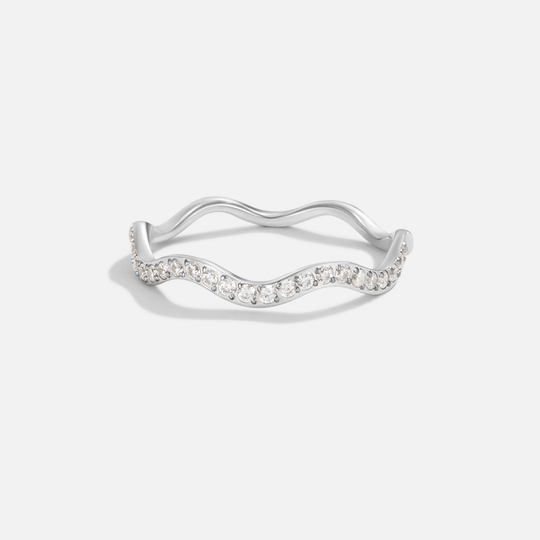 Wave Pavé Crystal Silver Ring | Amelia Bellrose Jewellery