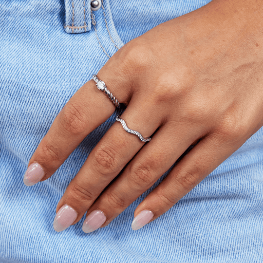 Wave Pavé Crystal Silver Ring | Amelia Bellrose Jewellery